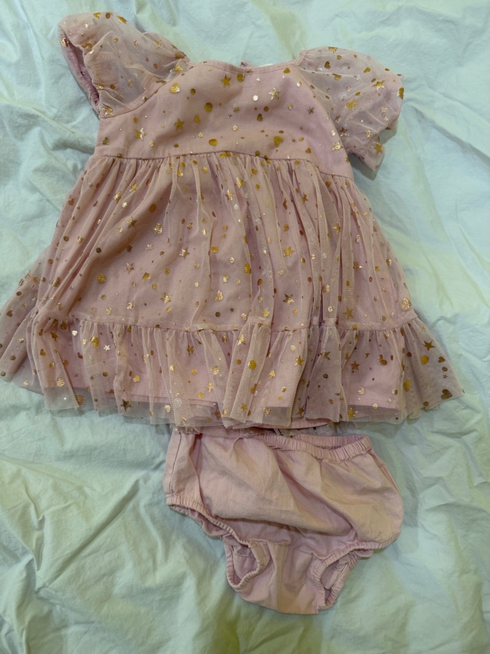 GAP Pink Tulle Dress with Gold Star Accents and Matching Bloomers